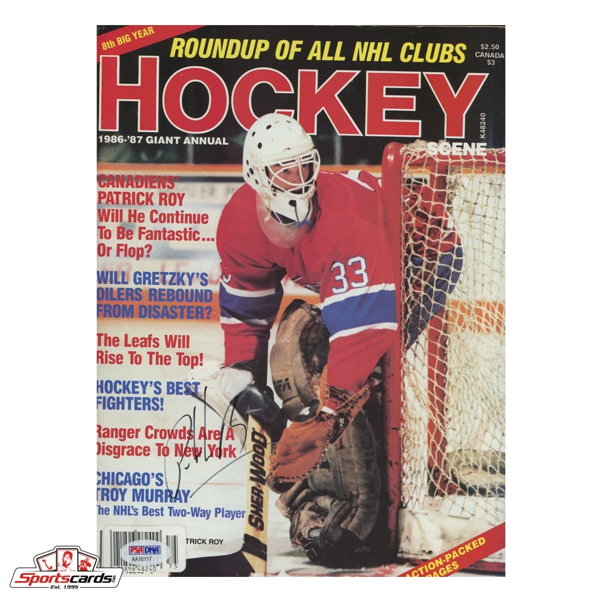 Patrick Roy Signed 1986/87 HOCKEY Magazine - PSA COA