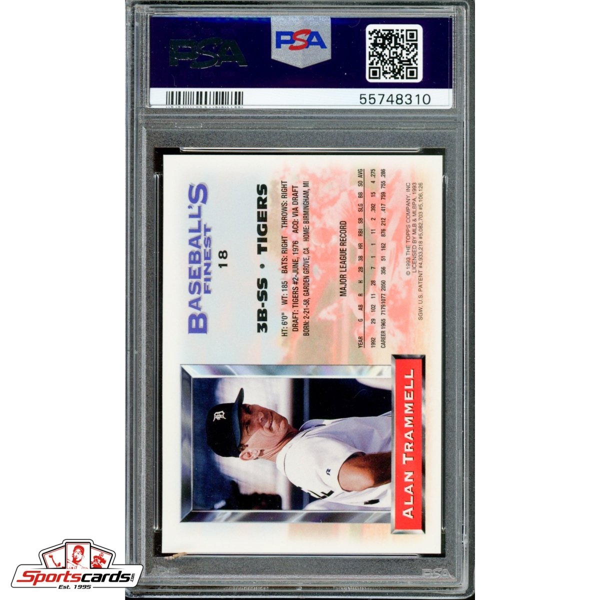 1993 Finest Alan Trammell Refractor #18 PSA 9