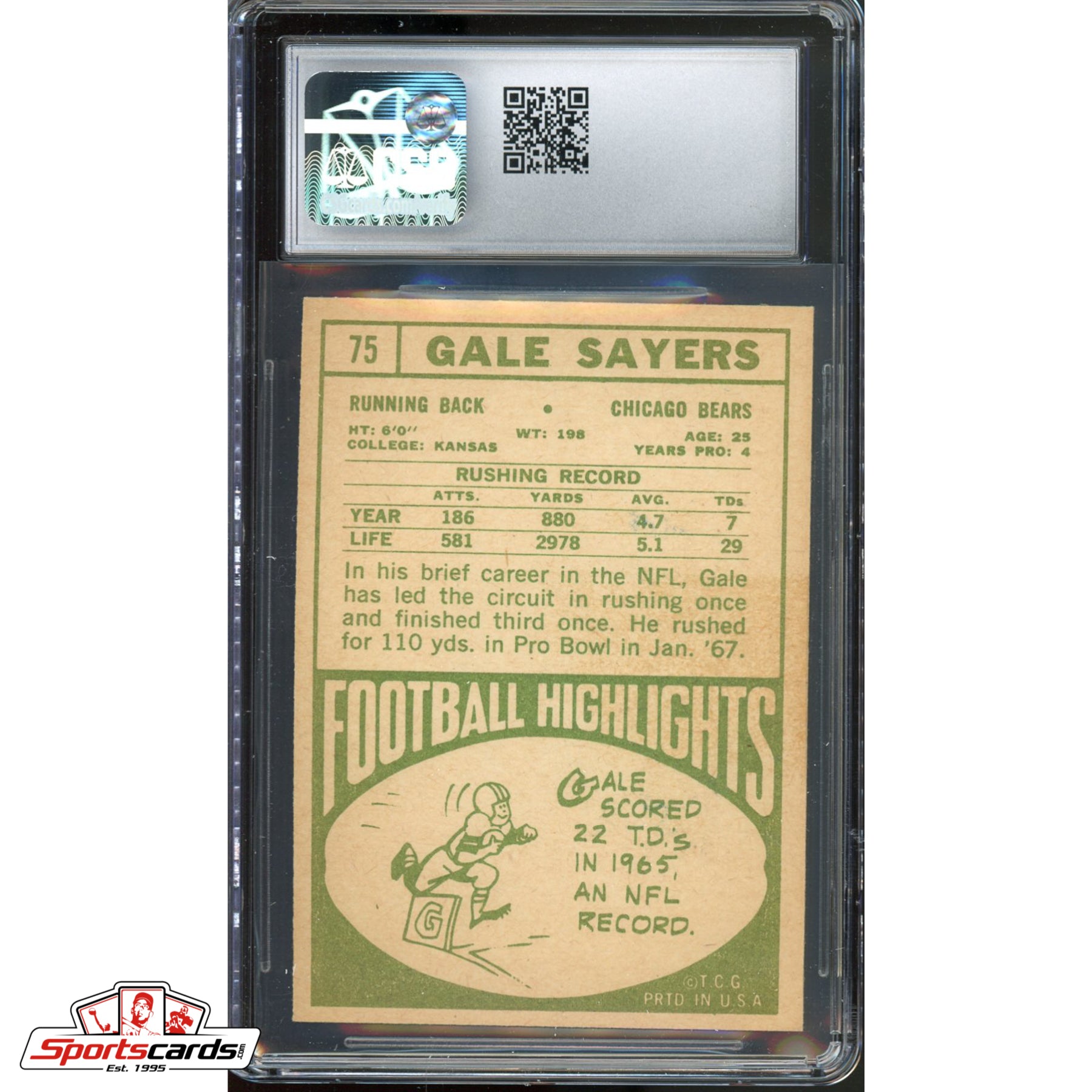 1968 Topps Gale Sayers #75 CSG Near Mint 7