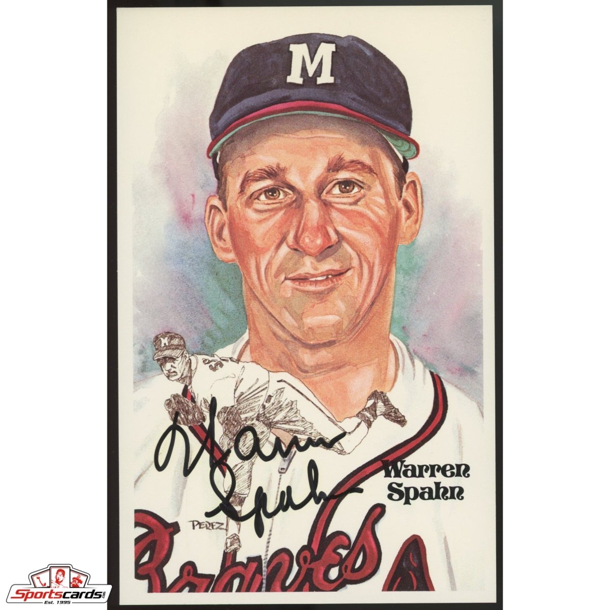 Warren Spahn Signed Perez-Steele Postcard JSA