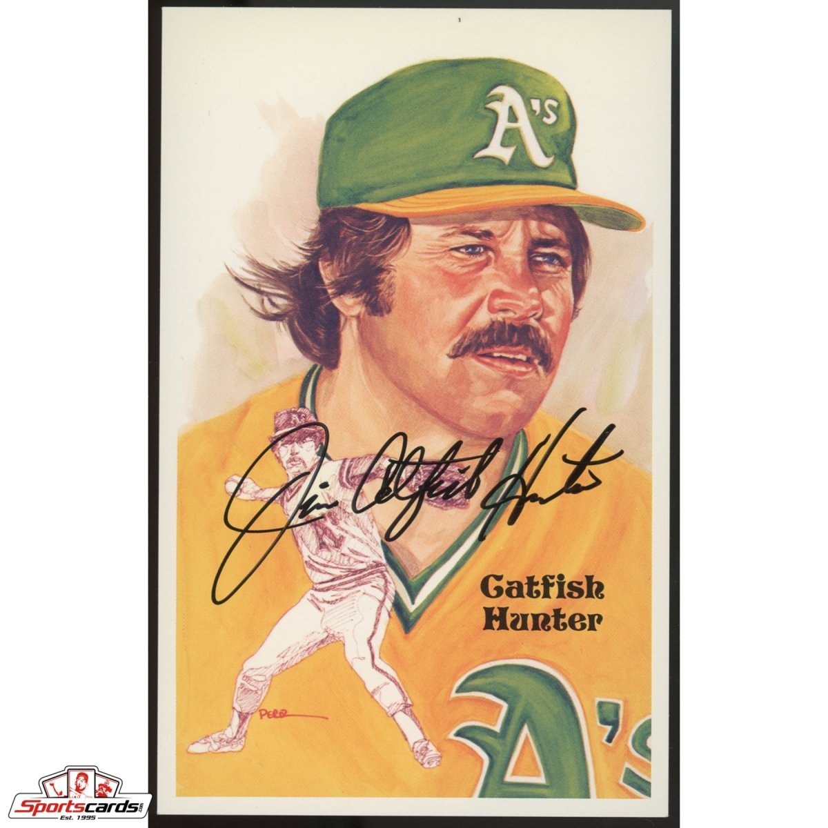 Jim Catfish Hunter Signed Perez-Steele Postcard JSA COA