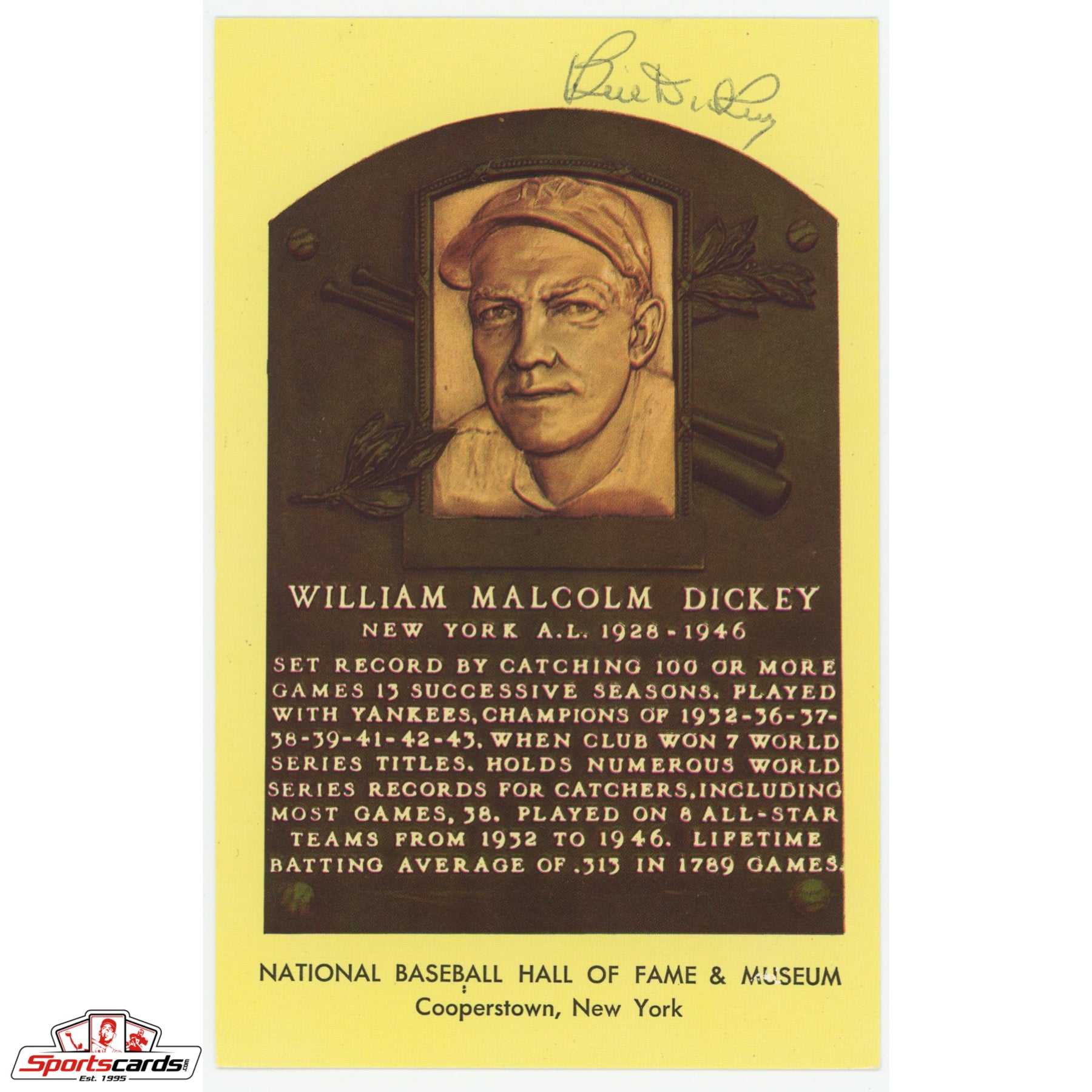 Bill Dickey Signed Hall of Fame Postcard JSA COA