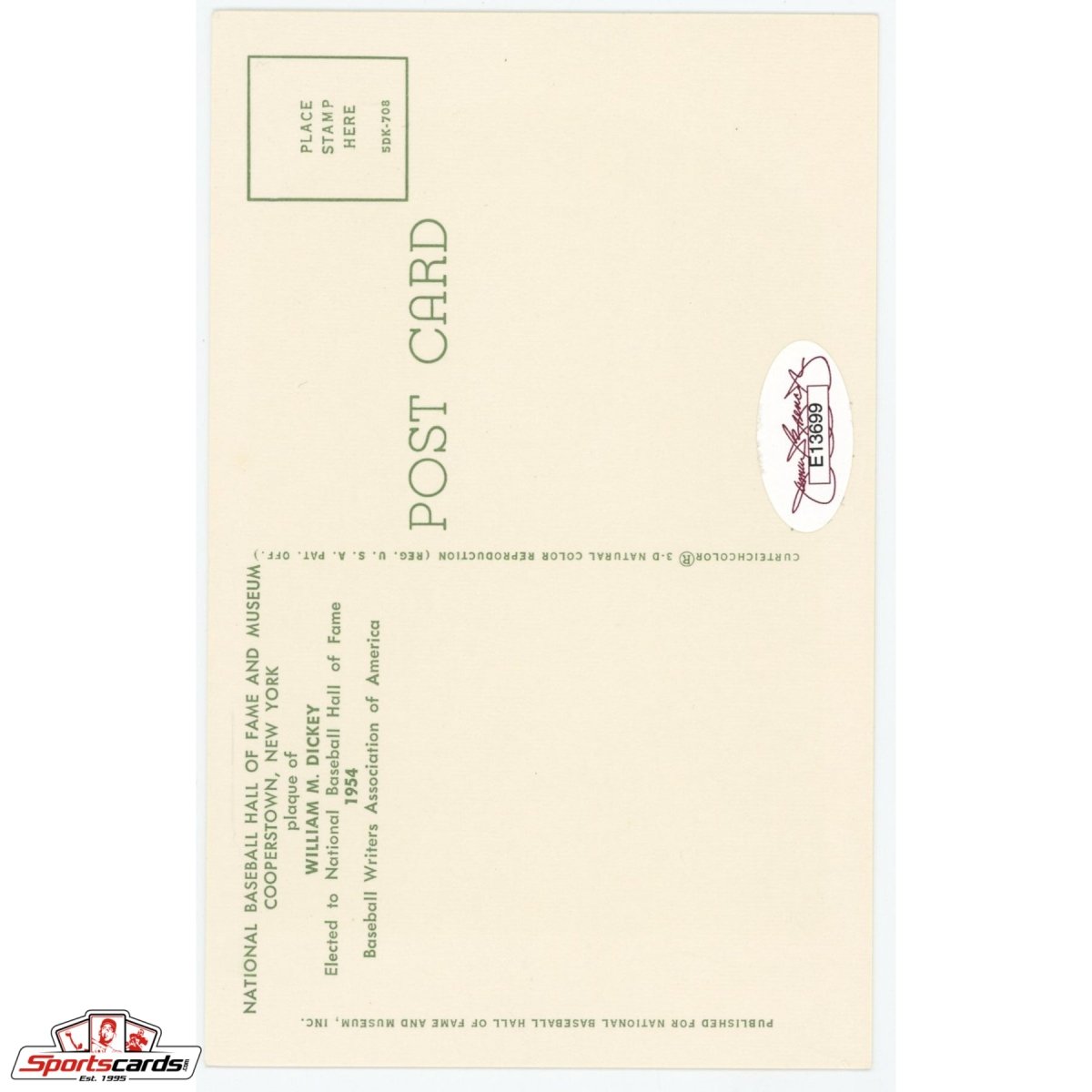 Bill Dickey Signed Hall of Fame Postcard JSA COA