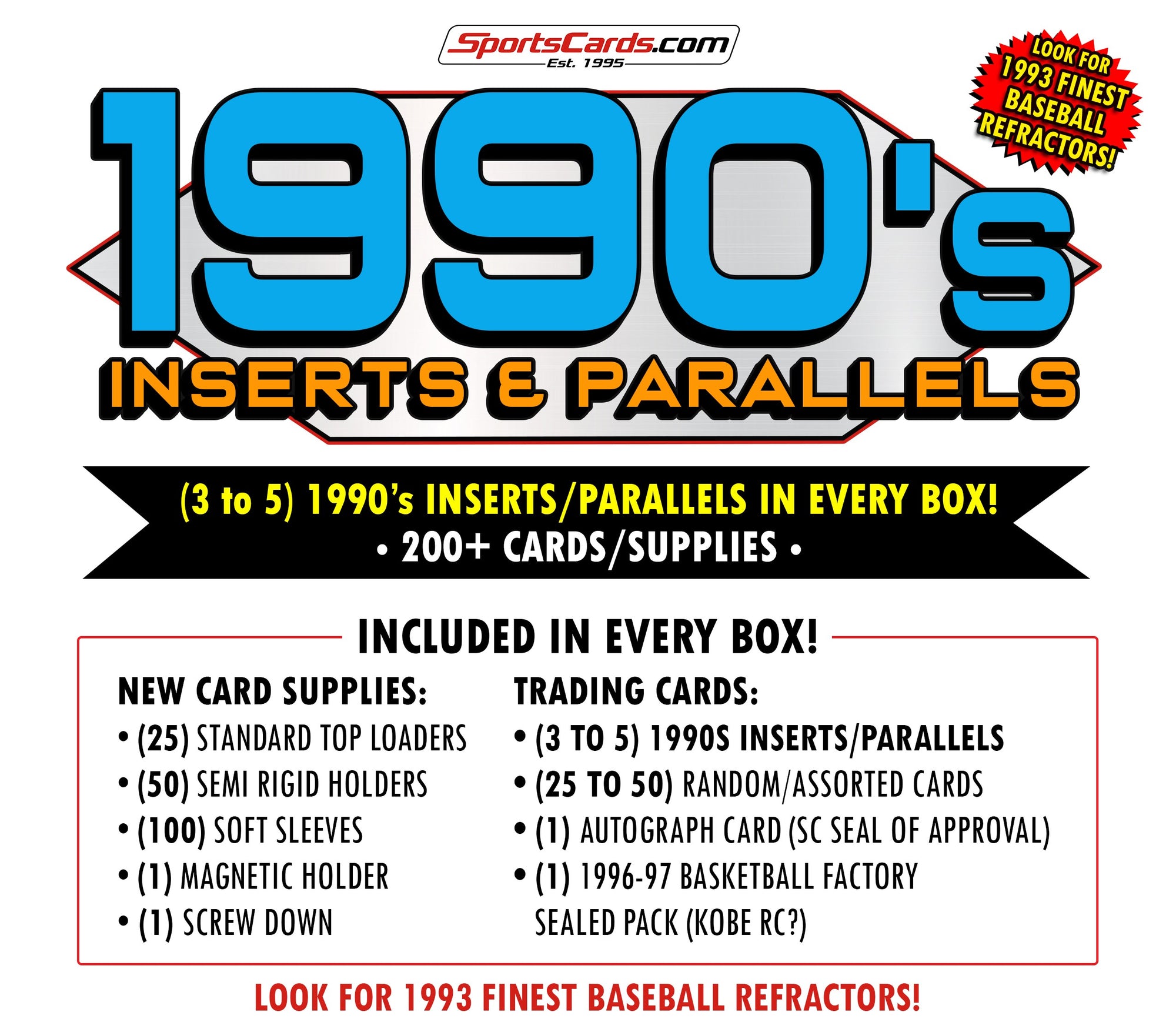 1990's INSERTS & PARALLELS BOX - 3 to 5 PER BOX! **200+ ITEMS PER BOX**