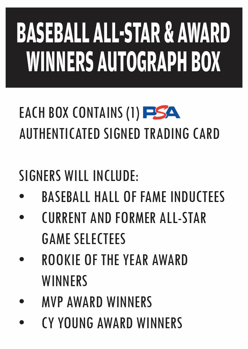 Baseball All-Stars and Award Winners Signed Trading Card Mystery Box - (1) PSA Encapsulated Signed Card Per Box